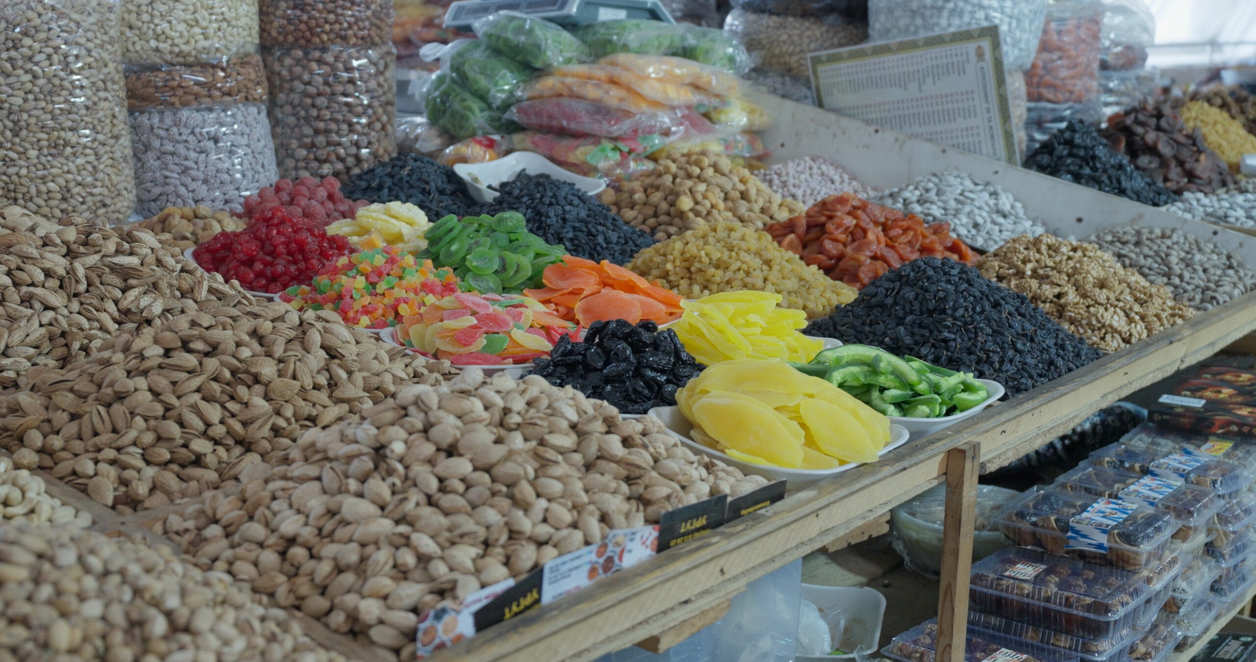 Market stall of dried fruit and nuts, plain Rec.709 conversion